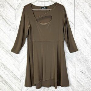 Sympli Tunic Top Womens Size 12 Tan Brown 3/4 Sleeve Jersey Travel Lagenlook